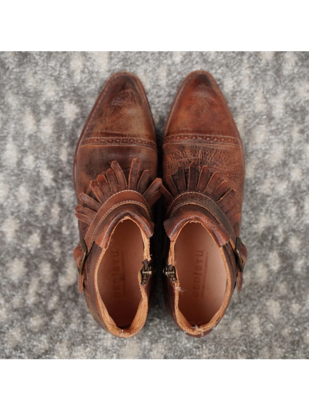 Bed Stu Cobbler Ankle Bootie With Fringe Women’s US8 Brown Leather Inside & Out - Picture 8 of 15